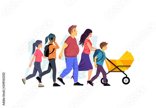 A casual and relaxed family walking together. Vector people illustration