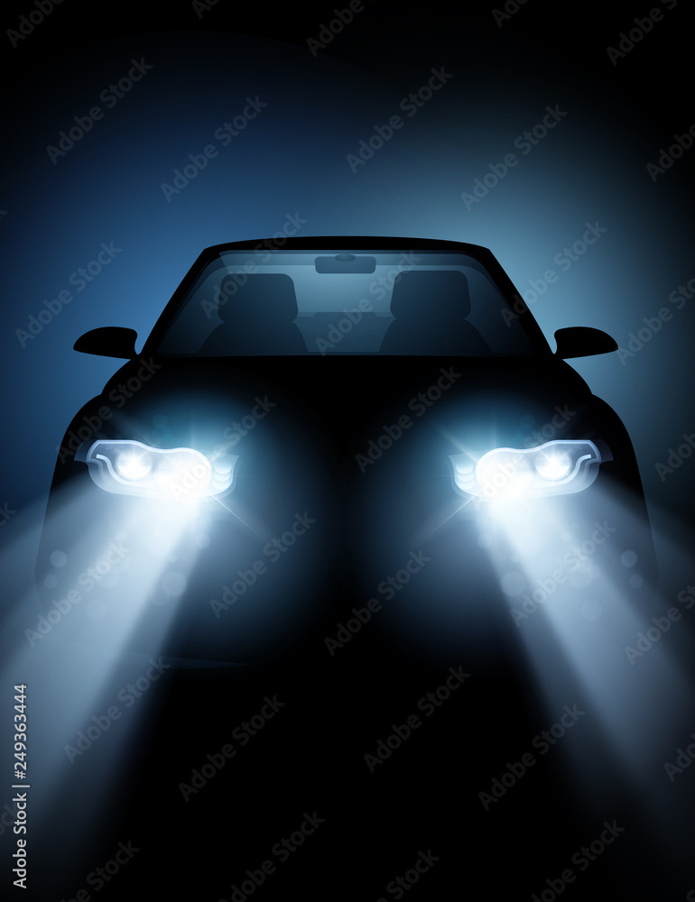 Modern Car with bright LED Headlights - obrazy, fototapety, plakaty 