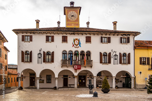 View on the building of the town hall of Mel, one of the most beautiful villages in Italy. 28 December 2018 Mel, Valbelluna - Italy photo