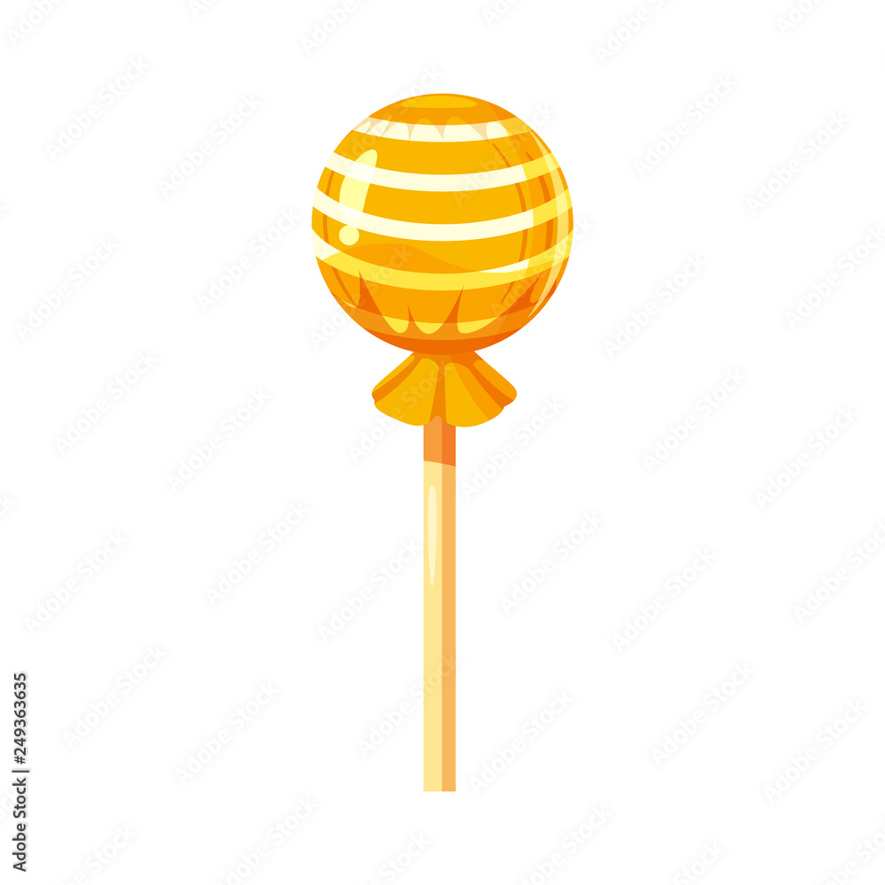 Lollipop colorful sweet. Round candies on stick in bright color packaging. Sugar sweet food dessert caramel. Vector illustration, isolated, cartoon style, icon Lollipop colorful sweet. Round candies on stick in bright color packaging. Sugar sweet food dessert caramel. Vector illustration, isolated, cartoon style, icon