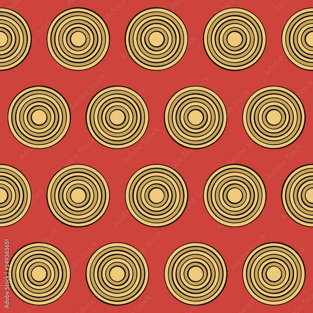 Seamless pattern in retro style with yellow circles on red Seamless pattern in retro style with yellow circles on red