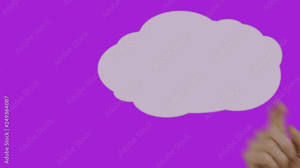 Male index finger touching screen on violet background different shape speech bubbles. Internet advertising, shopping, blogging. Template for composing video, transitions messages. Empty copyspace Male index finger touching screen on violet background different shape speech bubbles. Internet advertising, shopping, blogging. Template for composing video, transitions messages. Empty copyspace