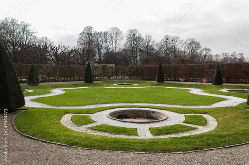 herrenhausen gardens grass park small fountains winter cloudy