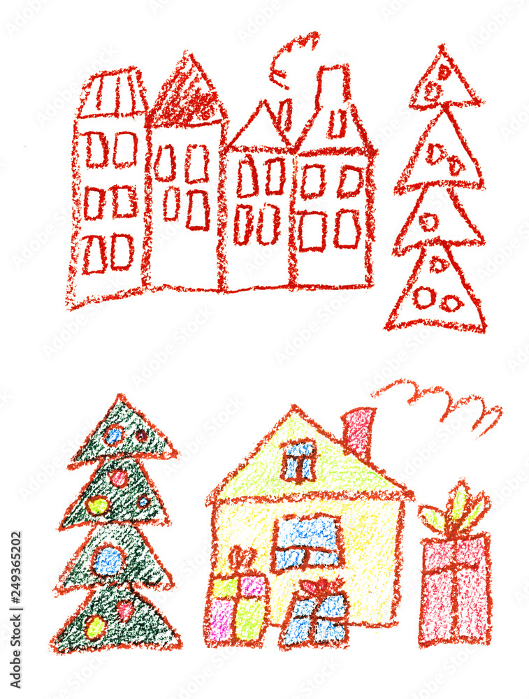 the children kindergarten with teacher hand drawn, outdoor in winter with snowman seasons isolated on the white background.