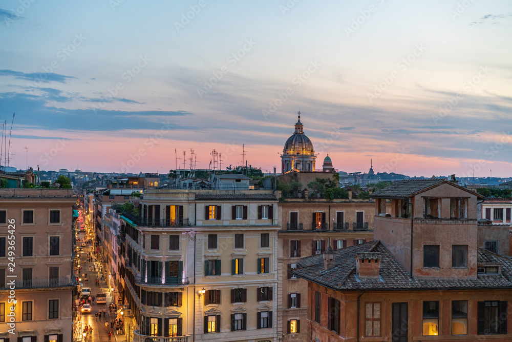 Fototapeta premium Night view at Piazza di Spagna from upstairs horizontal