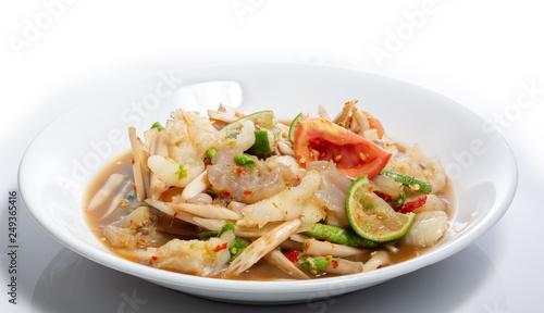 papaya salad (Som Tum) from Lotus root, add fresh shrimp very hot and spicy Thai Food.