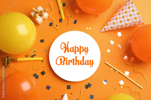 Canvas Print Flat lay composition with party accessories and space for text on color backgrou