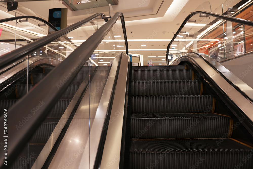 DUBAI, UNITED ARAB EMIRATES - NOVEMBER 03, 2018: Modern escalators in shopping mall