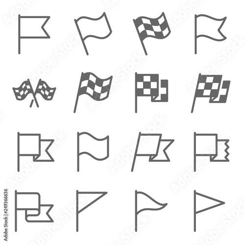 Flag Sign Vector Line Icon Set. Contains such Icons as Flagpole, Start Flag, Race, Winner and more. Expanded Stroke
