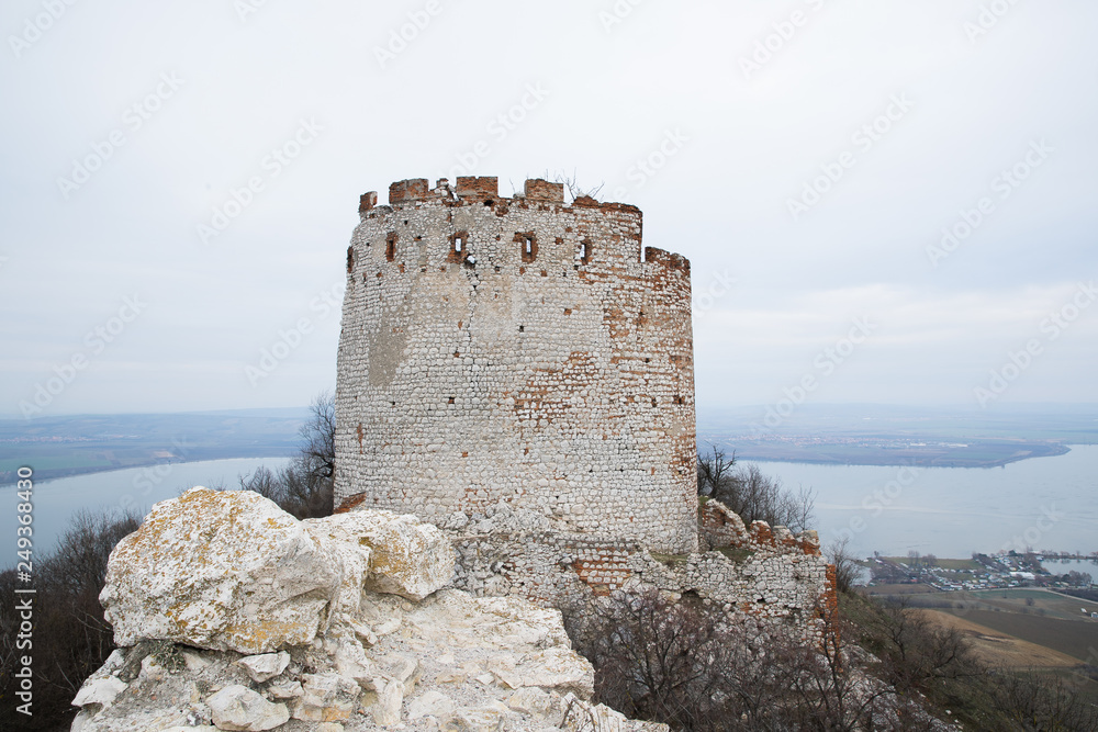 Ruins of a castle in South Moravia lying on the hill of Devin panorama to the castle and its vast surroundings