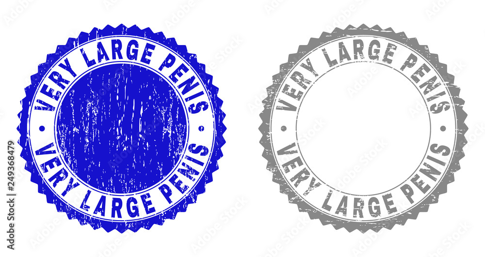 Grunge VERY LARGE PENIS stamp seals isolated on a white background. Rosette seals with grunge texture in blue and grey colors. Grunge VERY LARGE PENIS stamp seals isolated on a white background. Rosette seals with grunge texture in blue and grey colors.