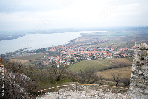 The view of South Moravia, situated on the hillside of Devin, is a panorama of the surrounding hills and villages photo