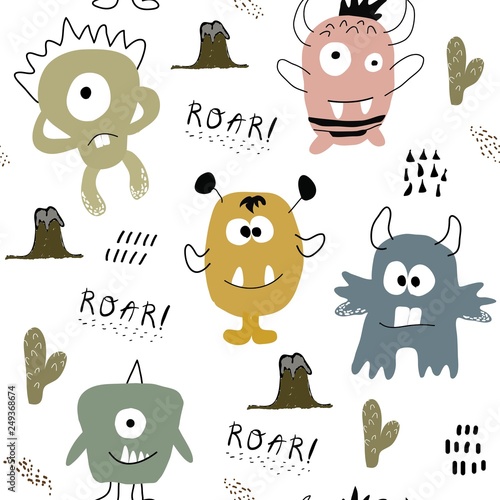 seamless pattern with monster . childish vector illustration.
