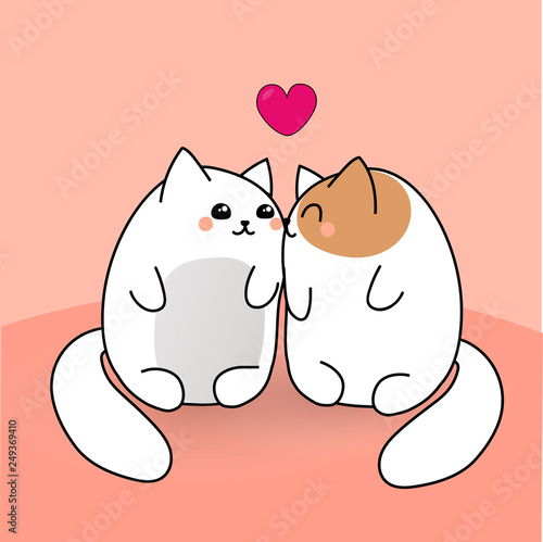 Set of loving cartoon cats. Love of two cute cats-Vector Stock Illustration  | Adobe Stock