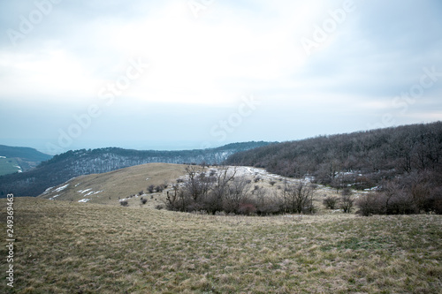 Landscape overlooking the southern moray during a cloudy day in winter the forest is slightly snowy