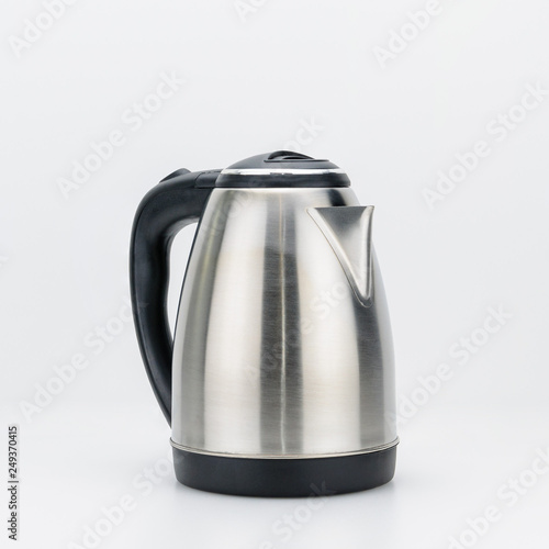 Stainless steel kettle on the white background