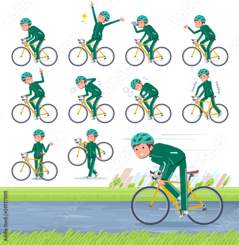 flat type school boy green jersey_road bike