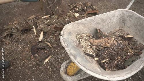 Wallpaper Mural Man with a shovel throws into the garbage in a wheelbarrow Torontodigital.ca