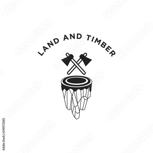 vector illustration of a floating island and a pair of axes