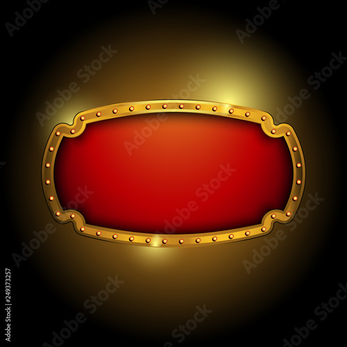 Shiny bright golden red as a casino banner on dark black background vector illustration