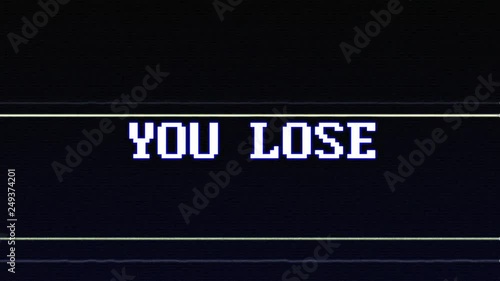 YOU LOSE Glitch Text Animation, Rendering, Background, with Alpha Channel, Loop, 4k