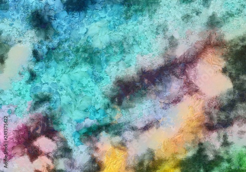 Close up oil paint abstract background. Art textured brushstrokes in macro. Part of painting. Old style artwork. Dirty watercolor texture. Modern pattern. Chaotic splashes. Multi-colors design. © Alexandr