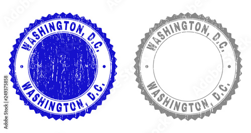 Grunge WASHINGTON, D.C. stamp seals isolated on a white background. Rosette seals with distress texture in blue and grey colors. Vector rubber stamp imprint of WASHINGTON, D.C.