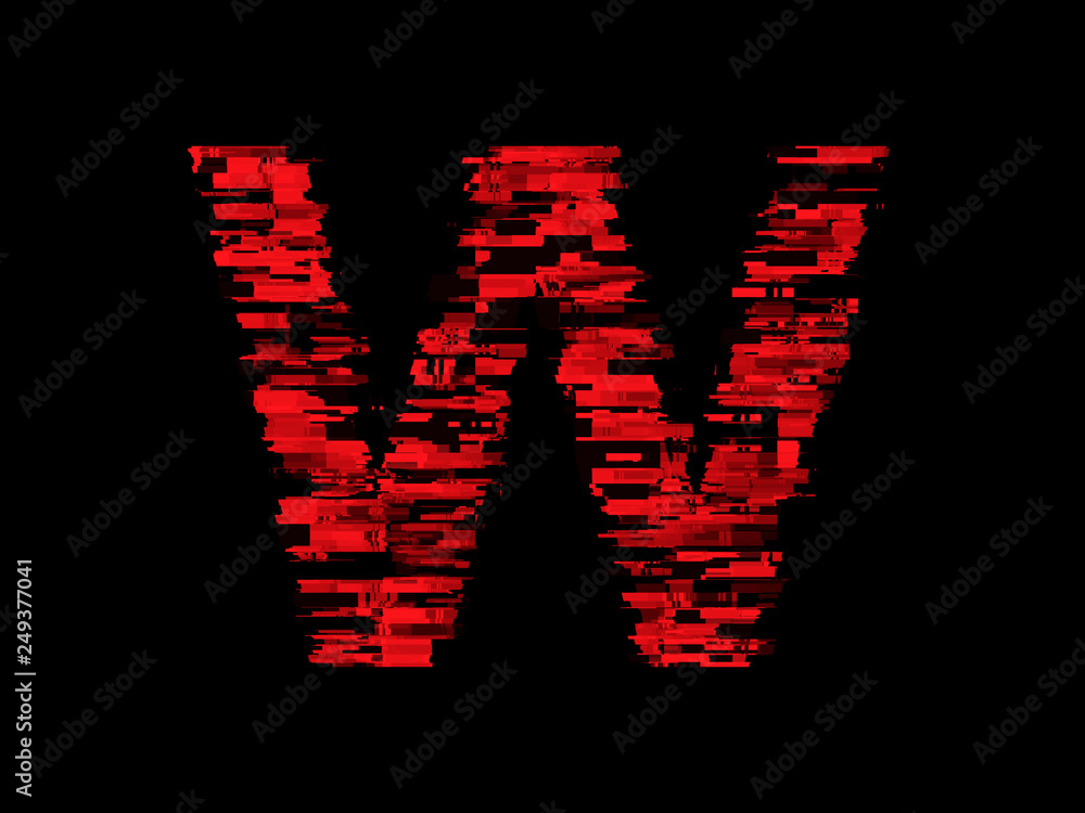 Letter W distorted glitch foturistic digital look - alphabet letters