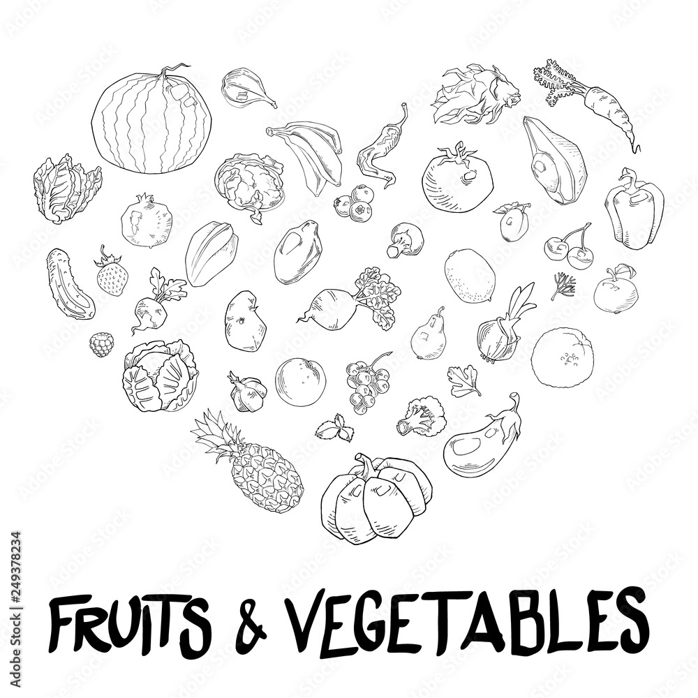vector heart made of fruits and vegetables vector heart made of fruits and vegetables