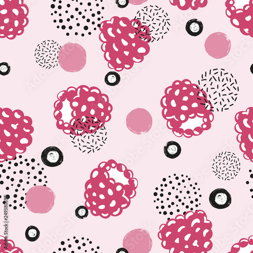 Abstract seamless raspberry pattern in pink and black color.