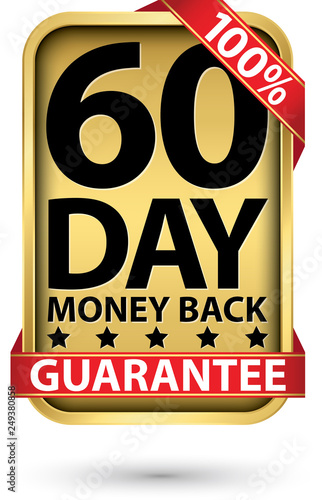 60 day 100% money back guarantee golden sign, vector illustration