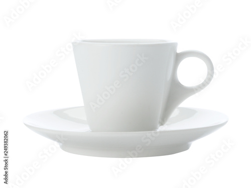 Billede på lærred White blank empty coffee cup and saucer isolated on white background
