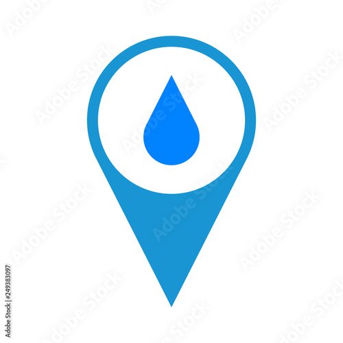 Map pointer, drop water. Water logo, icon. Blue. Vector illustration.