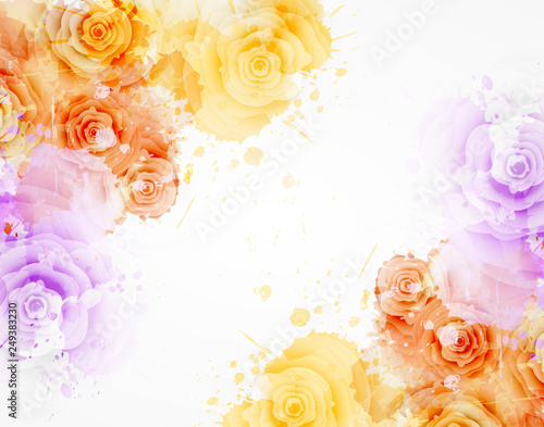 Watercolor background with roses