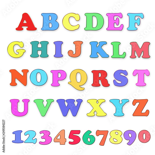 Children's multicolored alphabet and numbers