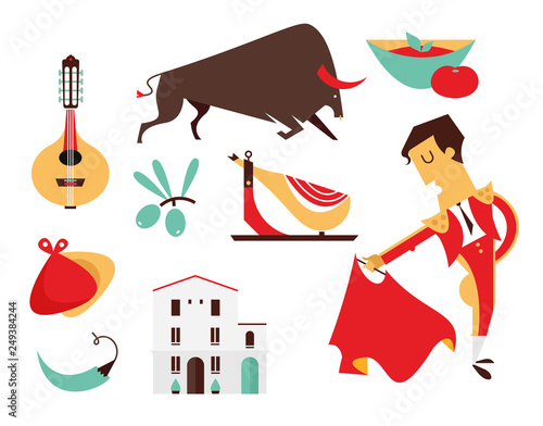 vector set Spain icons flat modern style isolated