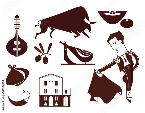 vector set Spain icons flat modern style isolated