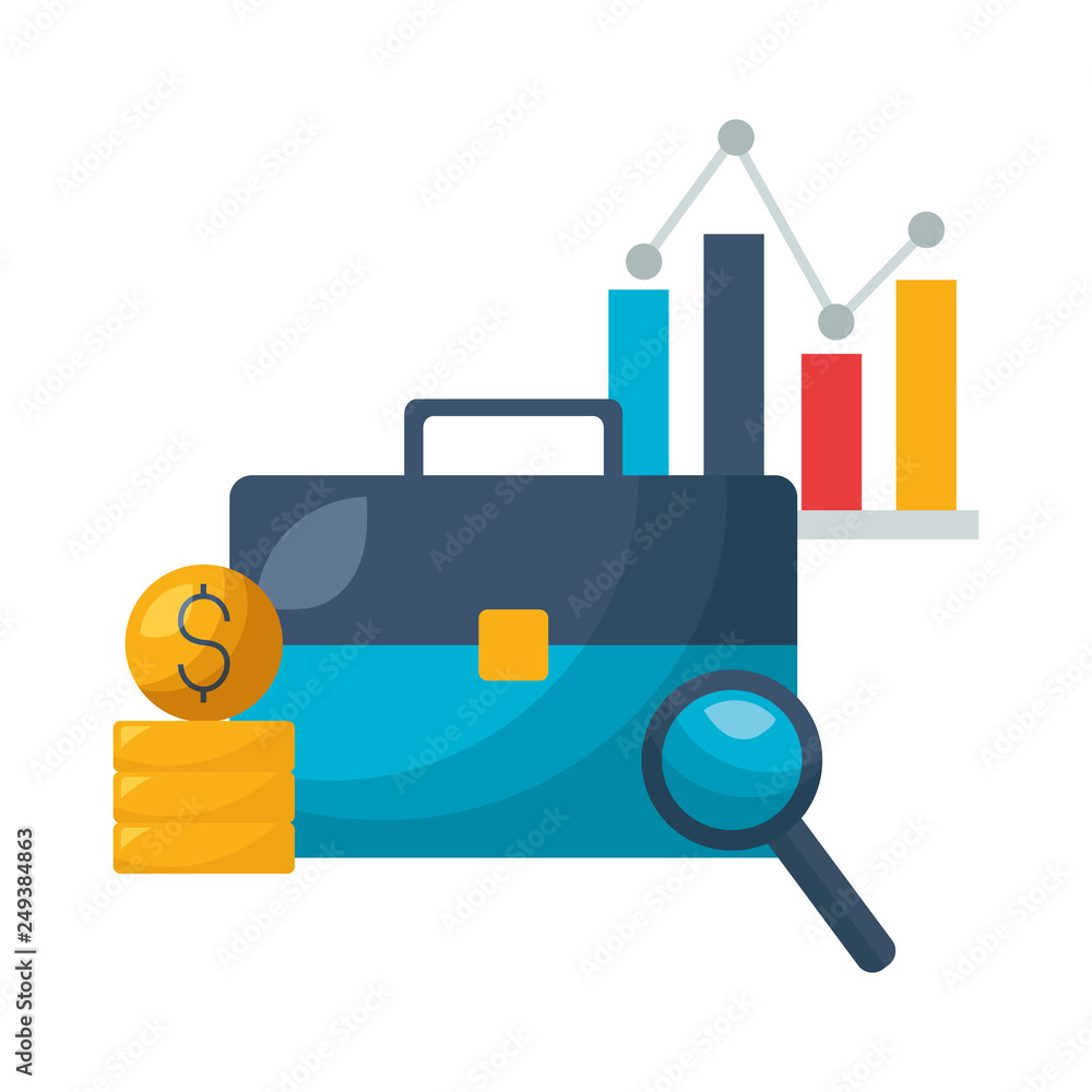 business suitcase chart coins stock market