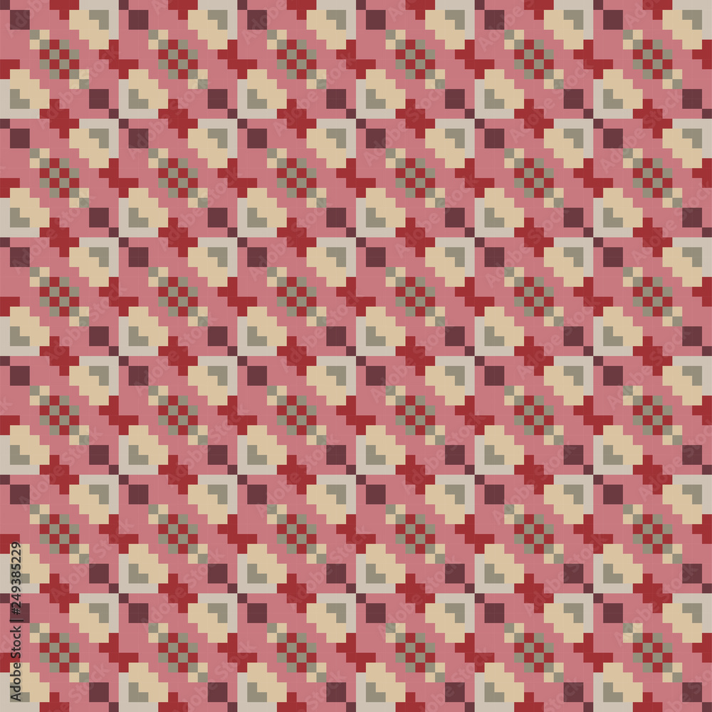 Geometric abstract symmetric pattern in pixel art style. Seamless geometric background. Vector