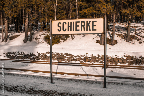 train station sign of Schierke train station at Harz Mountains National Park, Germany