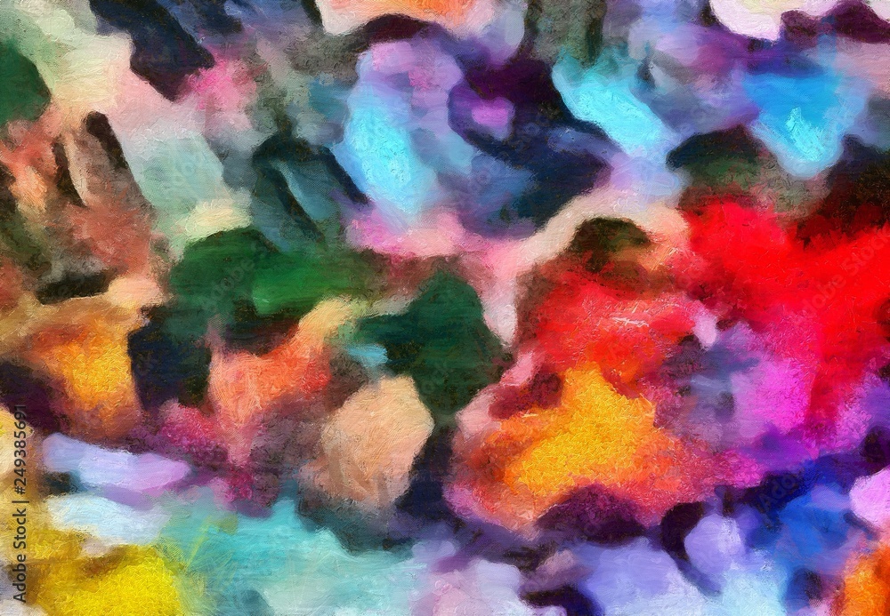 Naklejka premium Multi-color brush strokes in oil structure. Grunge fine art mixed media texture. Artistic detailed background. Interesting designed pattern. Prints backdrop.