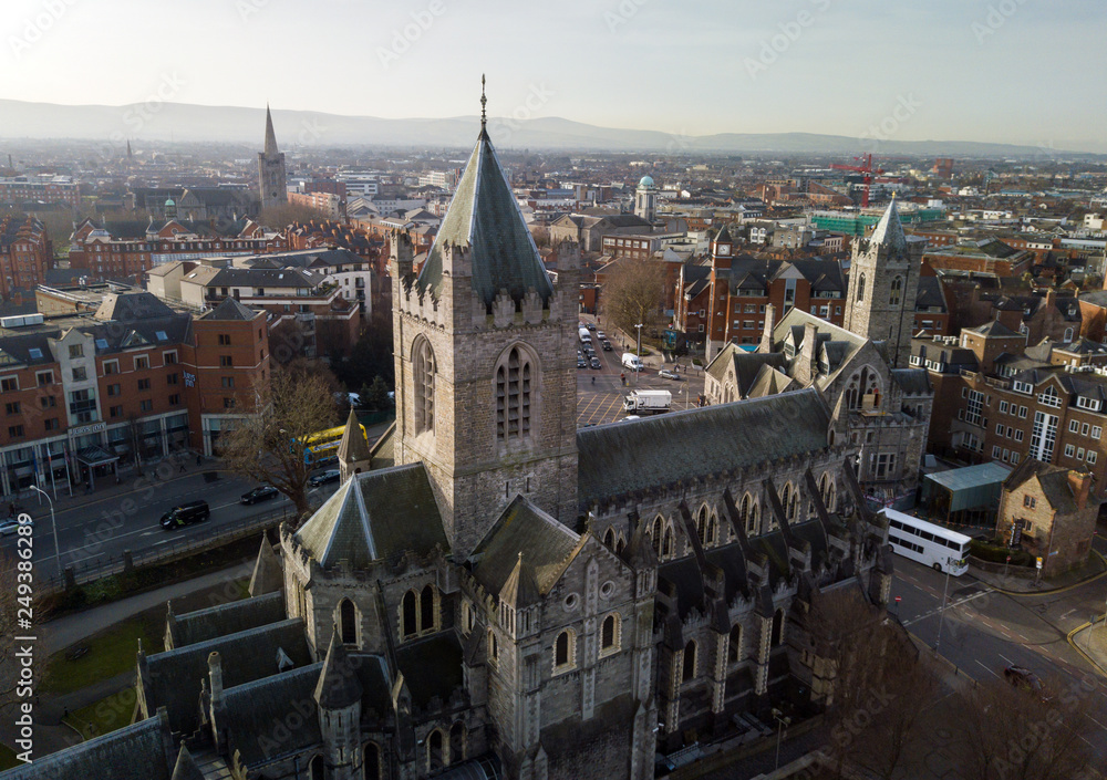 Fototapeta premium Christ Church cathedral aerial view, Dublin, Ireland. February 2019