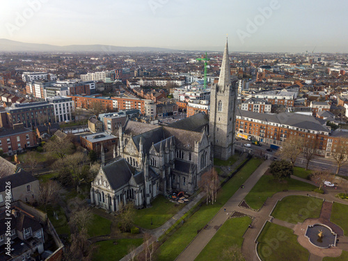 St. Patrick's cathedral aerial view, Dublin, Ireland. February 2019