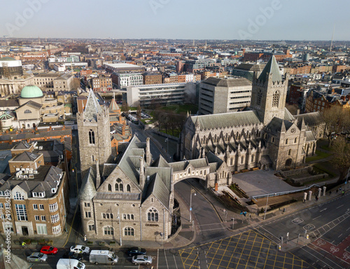 Christ Church cathedral aerial view, Dublin, Ireland. February 2019