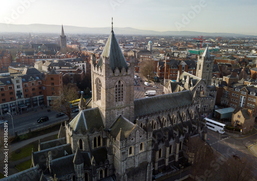 Christ Church cathedral aerial view, Dublin, Ireland. February 2019