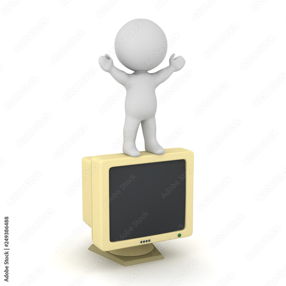 3D Character Standing on Old Computer Monitor 3D Character Standing on Old Computer Monitor
