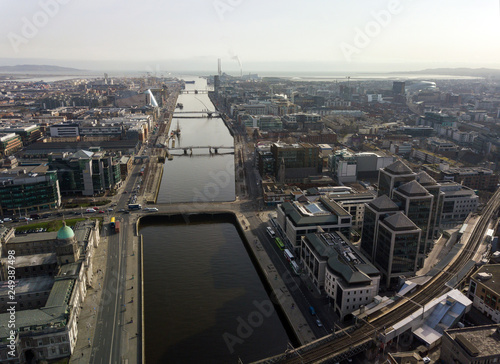 Canvas Print Aerial view of Liffey river and Dublin's city centre