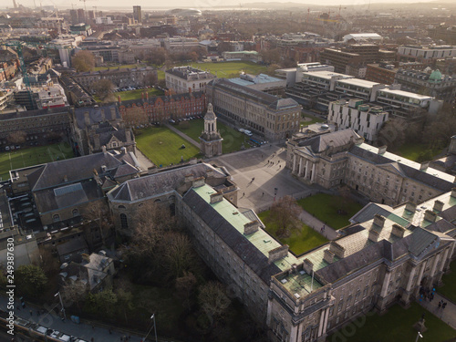 Photography Trinity College aerial view. Dublin, Ireland. February 2019