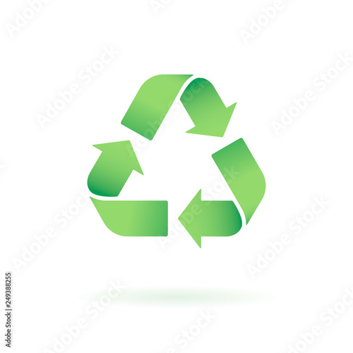 Recycle Vector icon. Trash symbol. Eco bio waste concept. Arrow green 3d realistic green sign isolated on white.