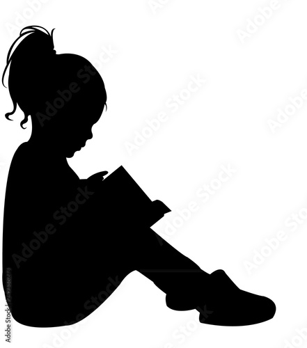 girl reading book, silhouette vector